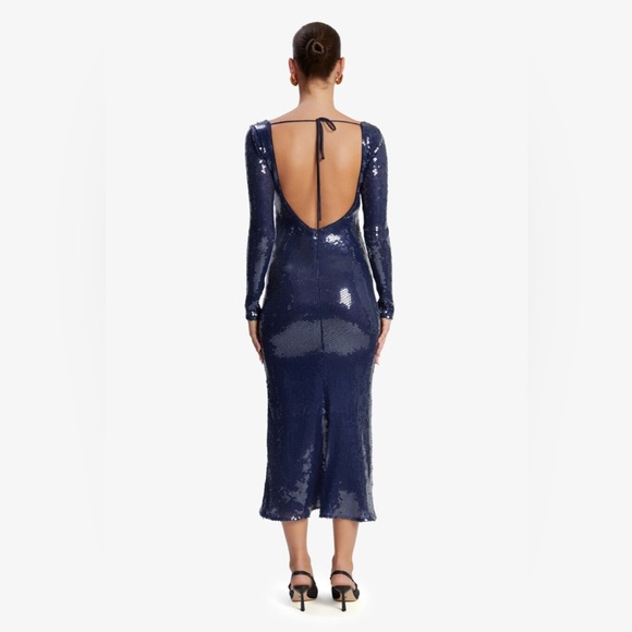 NWT ❤️❤️ Anthropologie Bardot Verona Sequin Maxi Dress In Navy- Size 8 - Picture 2 of 10